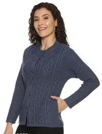 Clapton Acrylic Blend Round Neck Full Sleeve Casual Solid Winter Wear Cardigans For Women - XL, Grey, Wollen, Pack of1